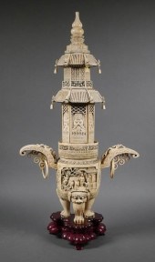 LARGE CHINESE CARVED IVORY TRI