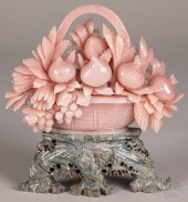 LARGE CHINESE CARVED PINK QUAR