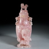 LARGE CHINESE CARVED ROSE QUAR