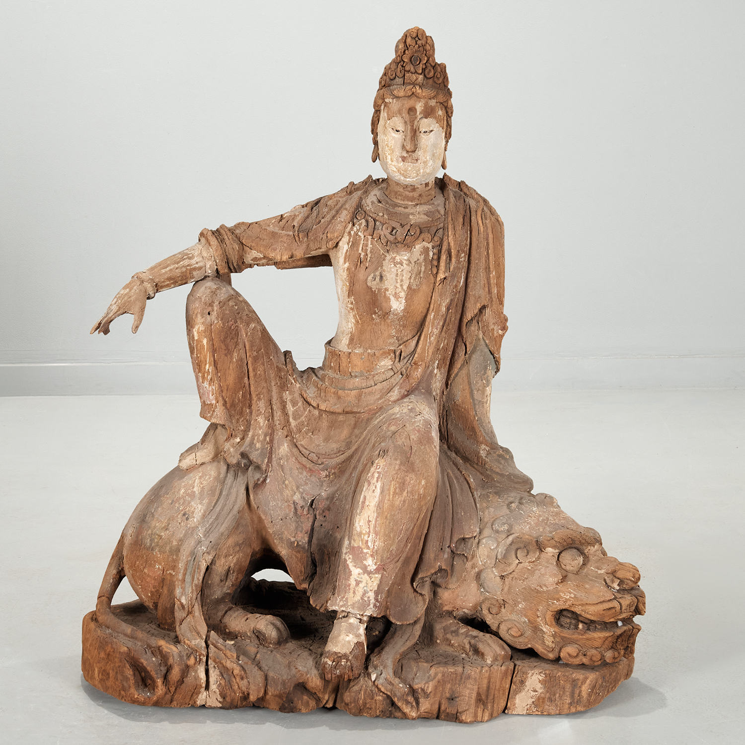 LARGE CHINESE CARVED WOOD GUANYIN