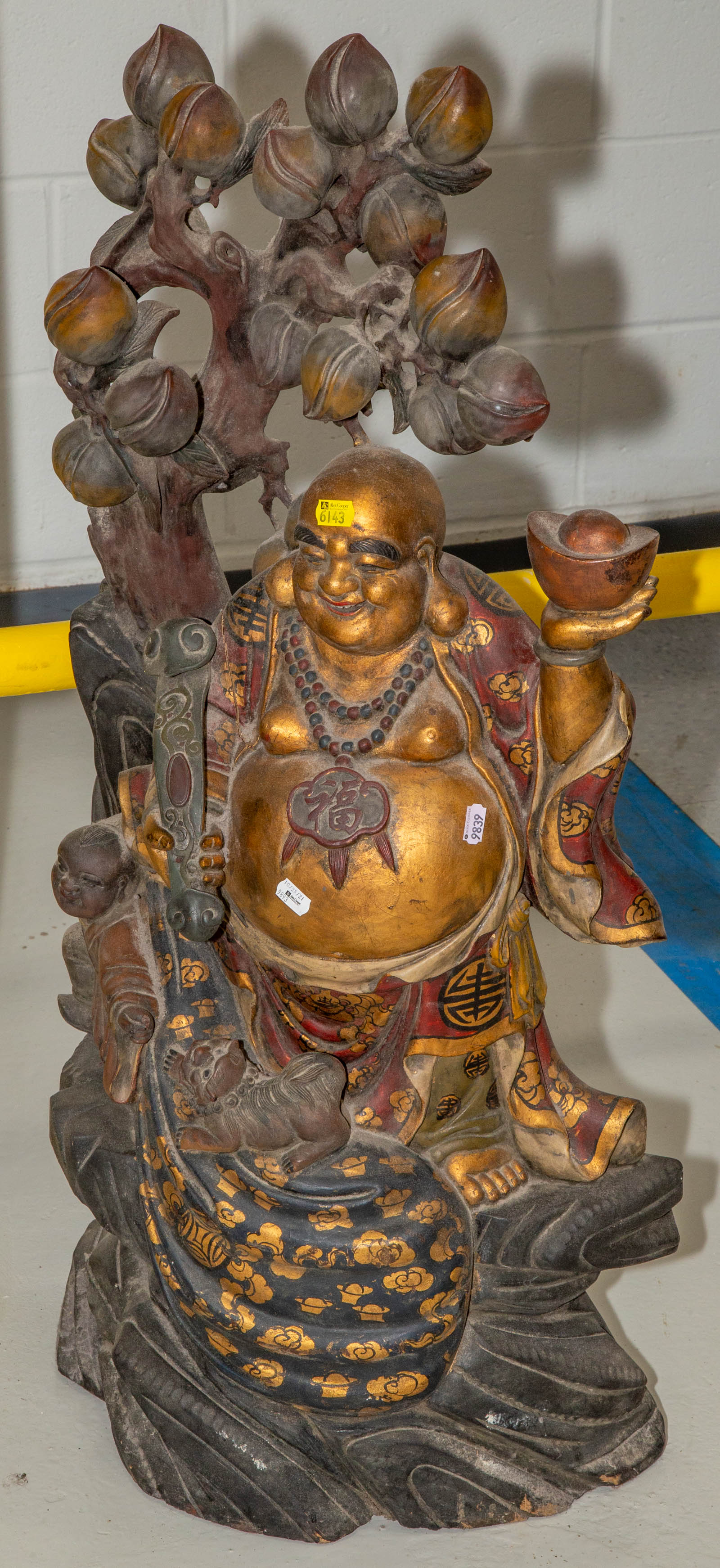 LARGE CHINESE CARVED WOOD HOTAI