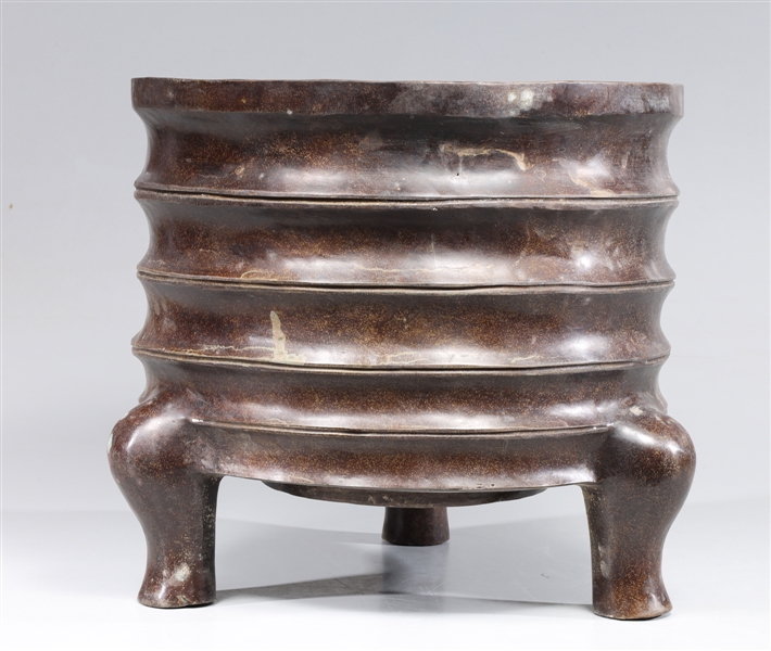 Large Chinese cast metal footed