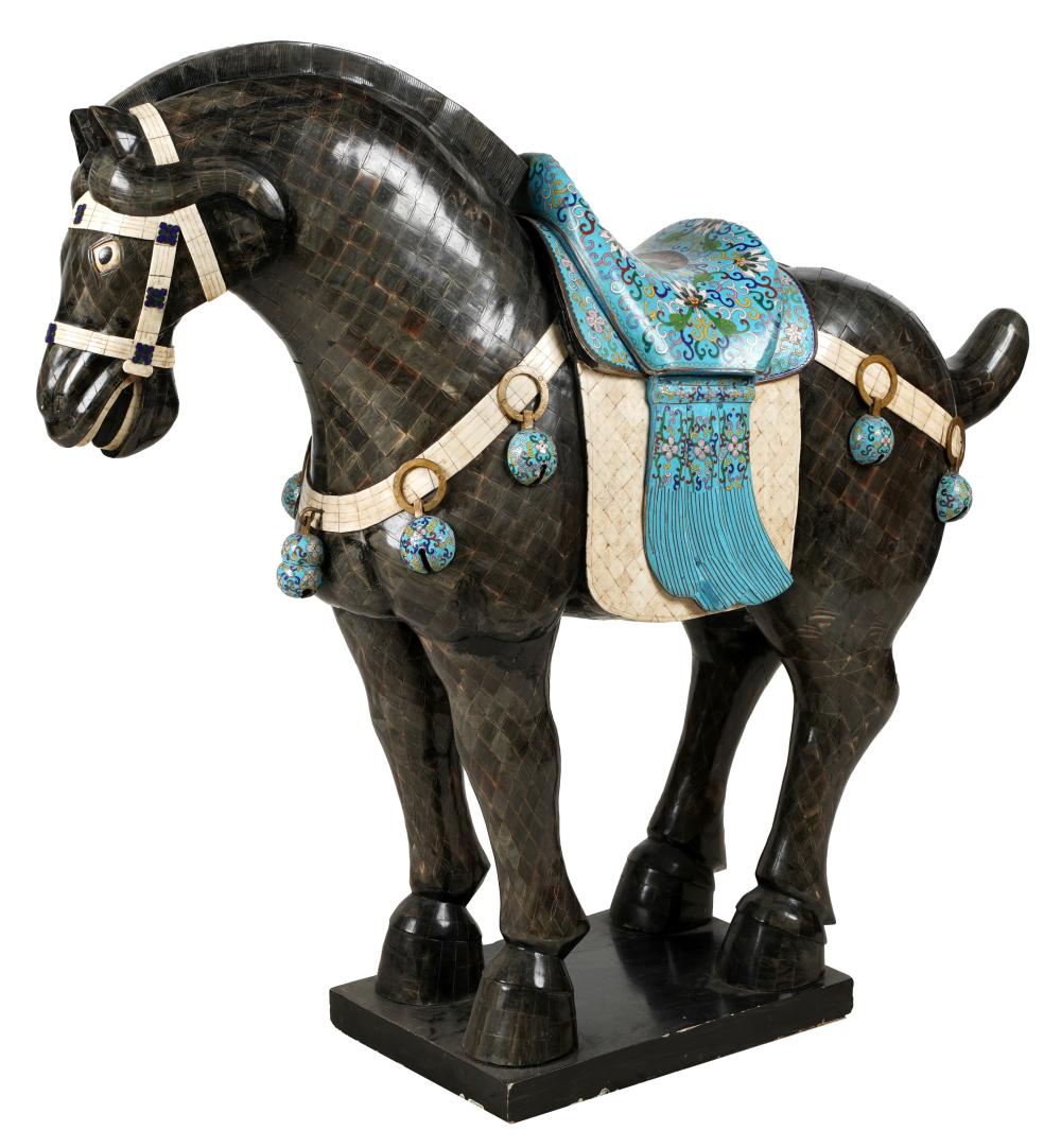 LARGE CHINESE CLOISONNE AND BONE