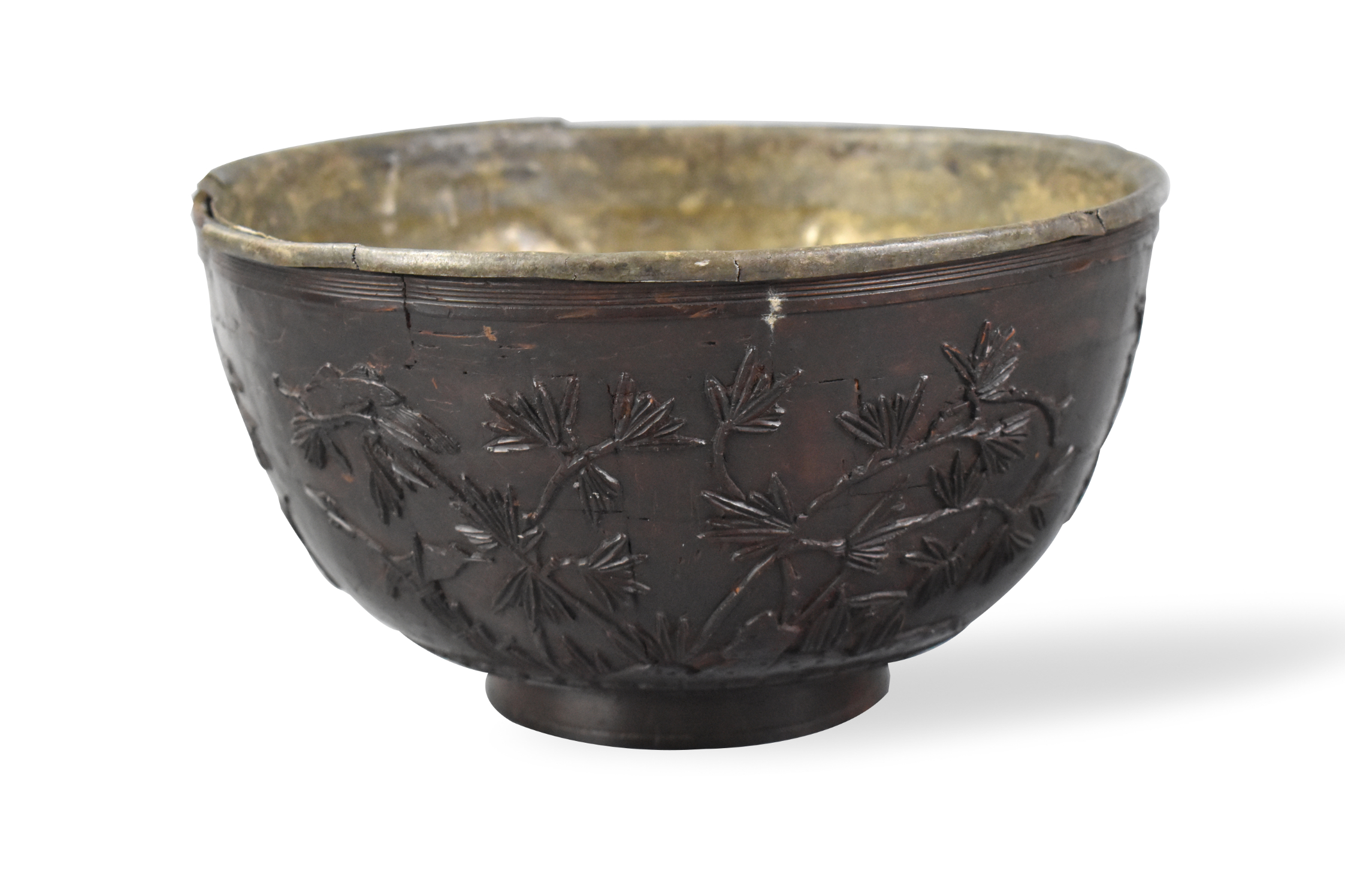 LARGE CHINESE COCONUT SHELL BOWL W/