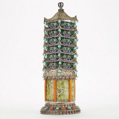 LARGE CHINESE ENAMELED SILVER