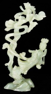 LARGE CHINESE FIGURAL JADE CAR