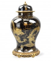 LARGE CHINESE GILT BLACK GLAZE