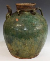 LARGE CHINESE GREEN GLAZED EAR