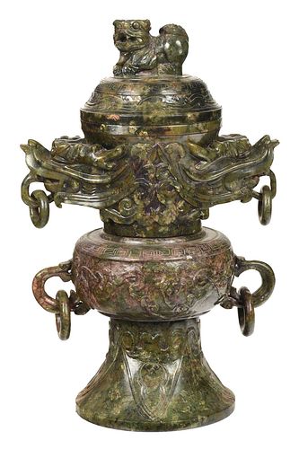 LARGE CHINESE GREEN JADE OR