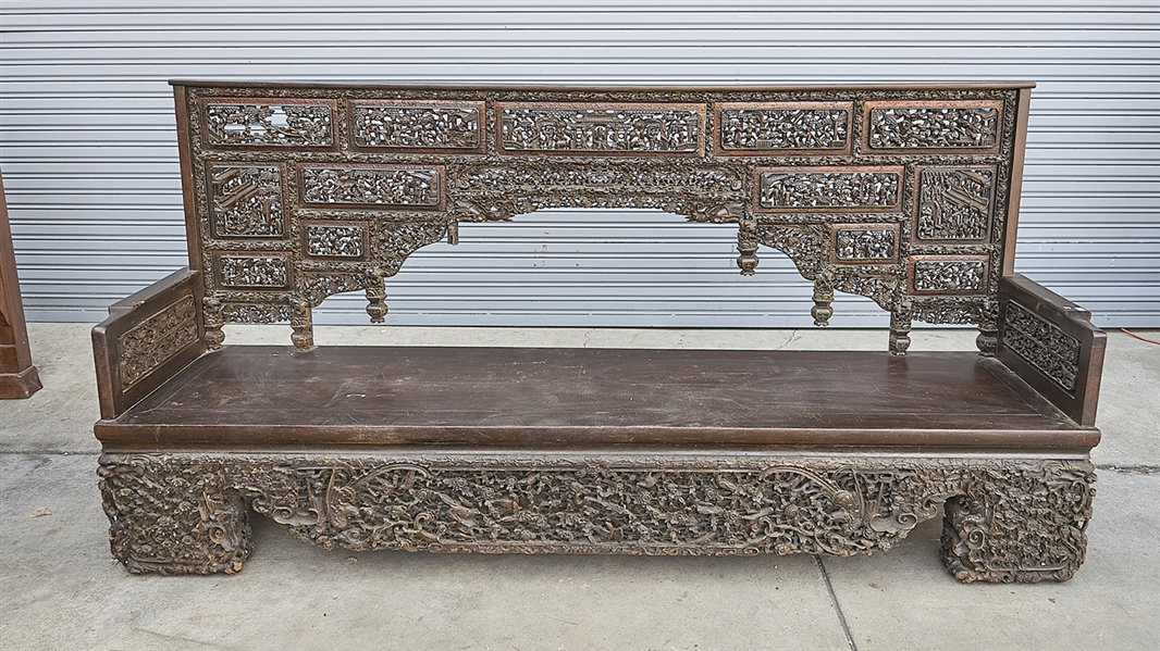 Large Chinese hard wood bench; with