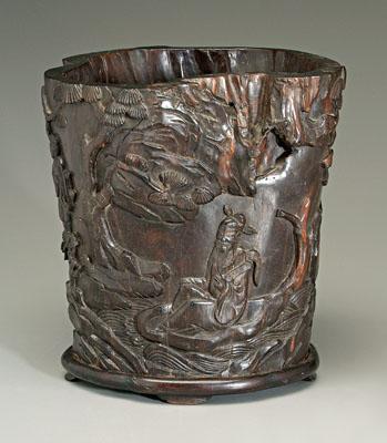 Large Chinese hardwood brush pot,