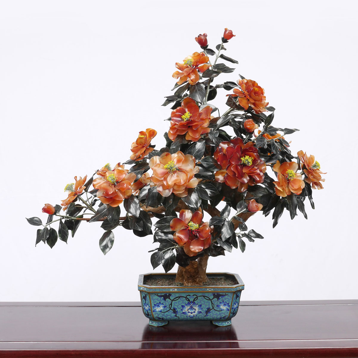 LARGE CHINESE JADE & AGATE TREE: