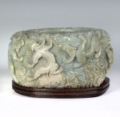 LARGE CHINESE JADE CHI-LIN BOW