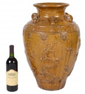 LARGE CHINESE OCHRE GLAZED STO
