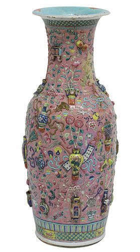 LARGE CHINESE PINK-GROUND FAMILLE