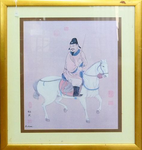 LARGE CHINESE PRINT WARRIOR HORSE
