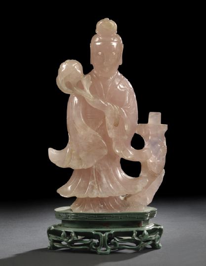 Large Chinese Rose Quartz Figure of