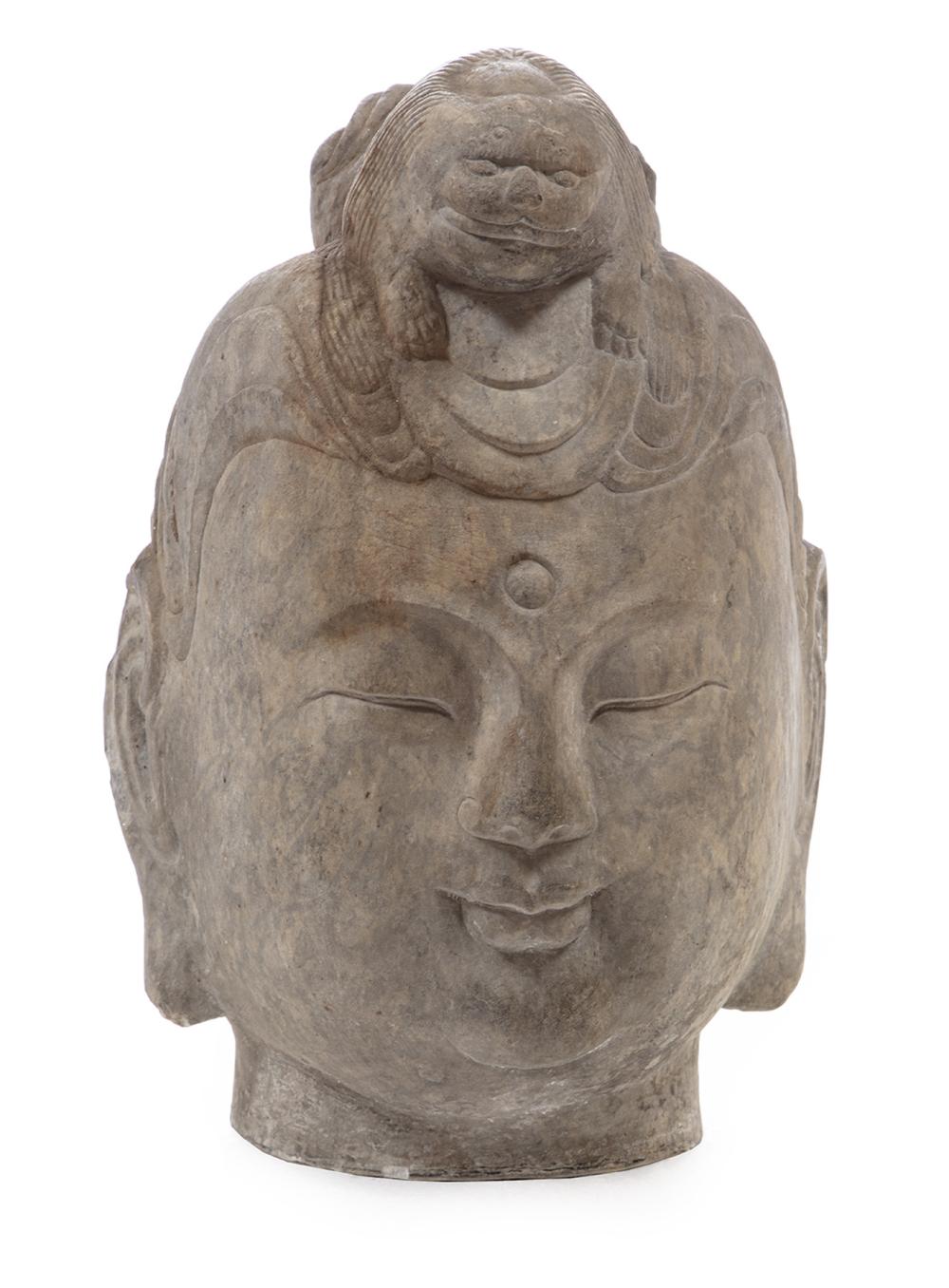 LARGE CHINESE STONE HEAD OF A