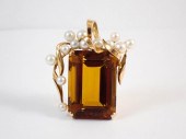 LARGE CITRINE, PEARL AND FOURT