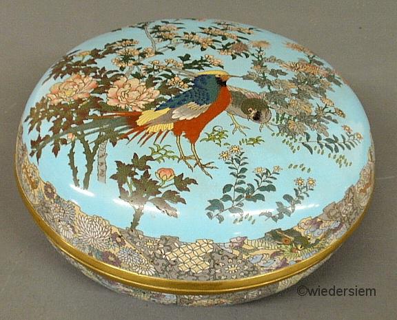Large cloisonné covered bowl 19th