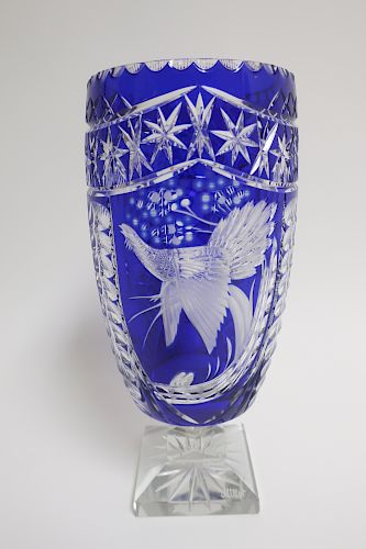 LARGE COBALT CUT TO CLEAR CRYSTAL