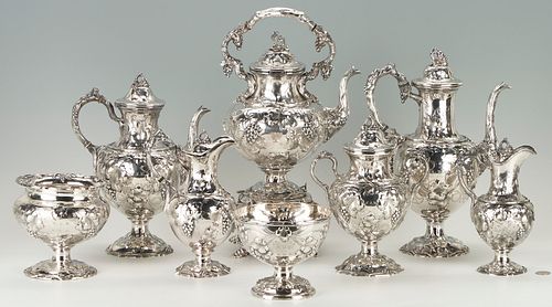 LARGE COIN SILVER TEA SERVICE, 8