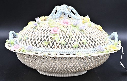 LARGE COLORFUL BELLEEK COVERED