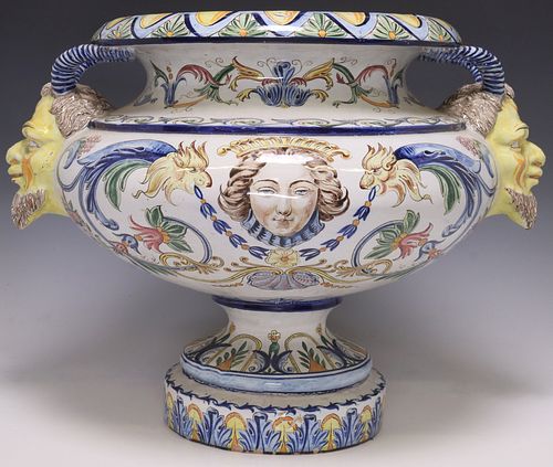 LARGE CONTINENTAL MAJOLICA URN-FORM