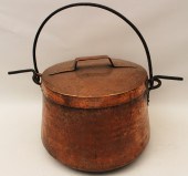 LARGE COVERED COPPER CAULDRON
