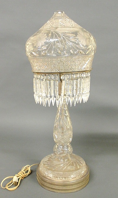 Large cut glass table lamp with a