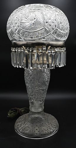 LARGE CUT GLASS TABLE LAMPLarge Cut