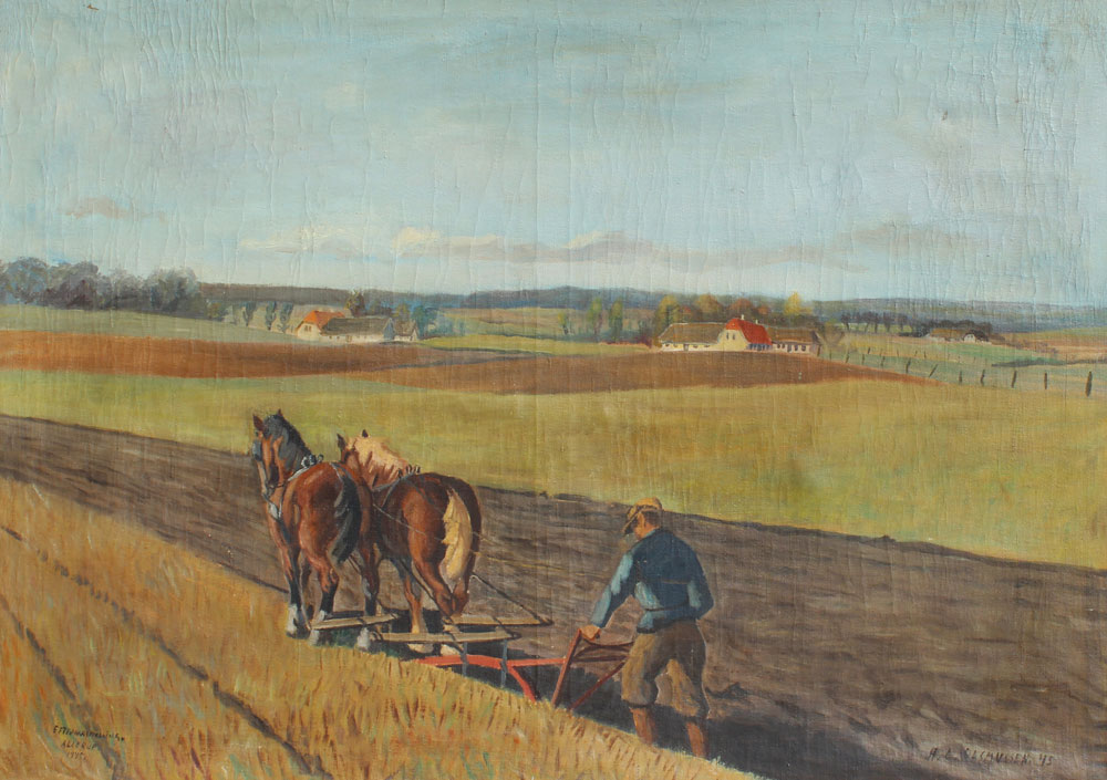 LARGE DANISH SCHOOL PLOUGHING SCENE