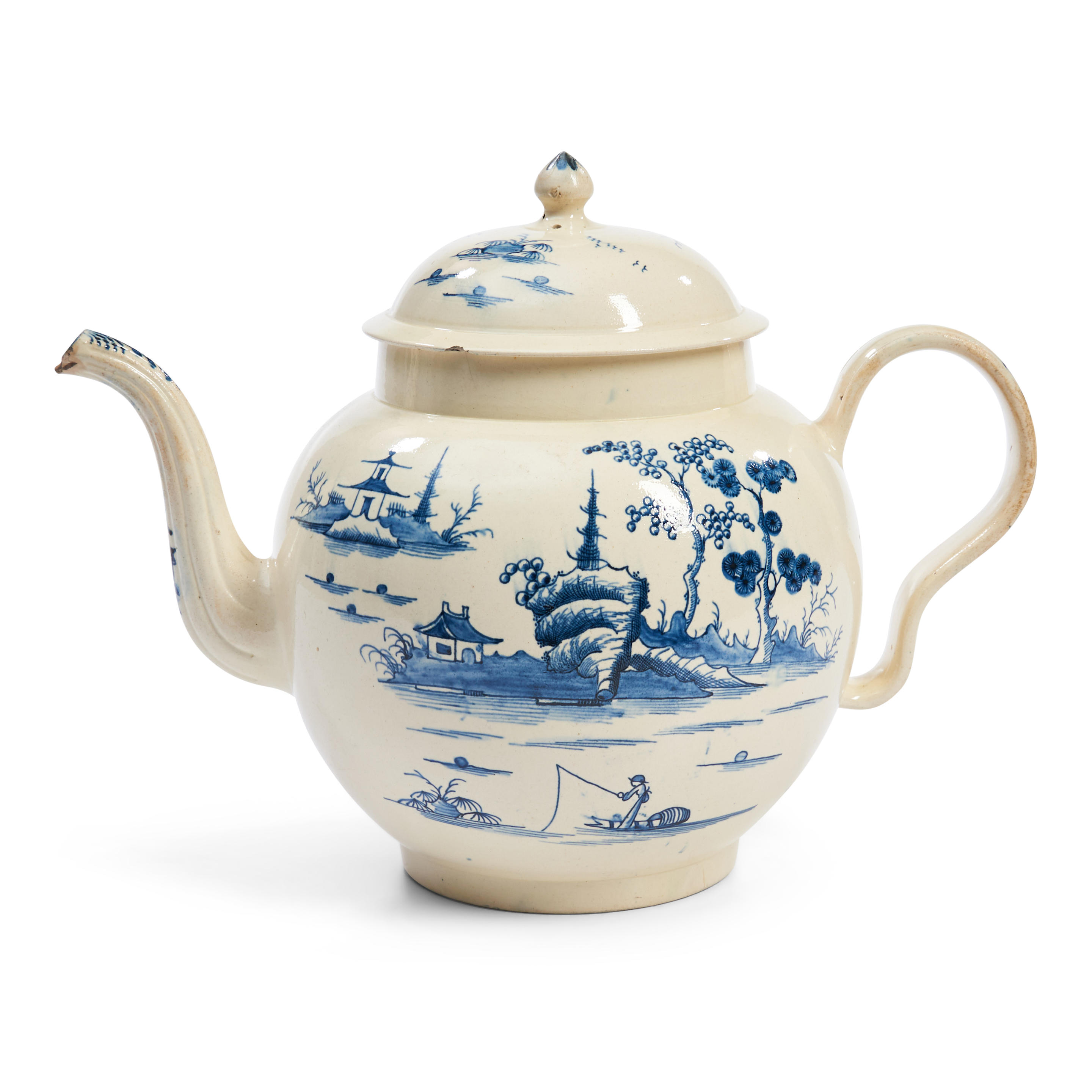 LARGE DECORATED CREAMWARE TEAPOT