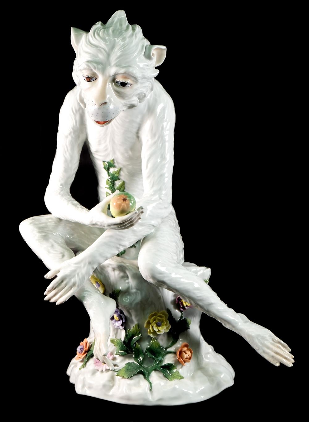 LARGE DRESDEN PORCELAIN MONKEY,