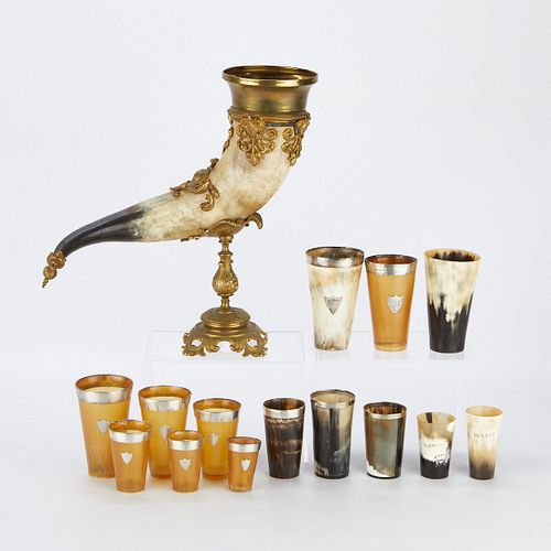 LARGE DRINKING HORN WITH 14 HORNS