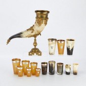 LARGE DRINKING HORN WITH 14 HO