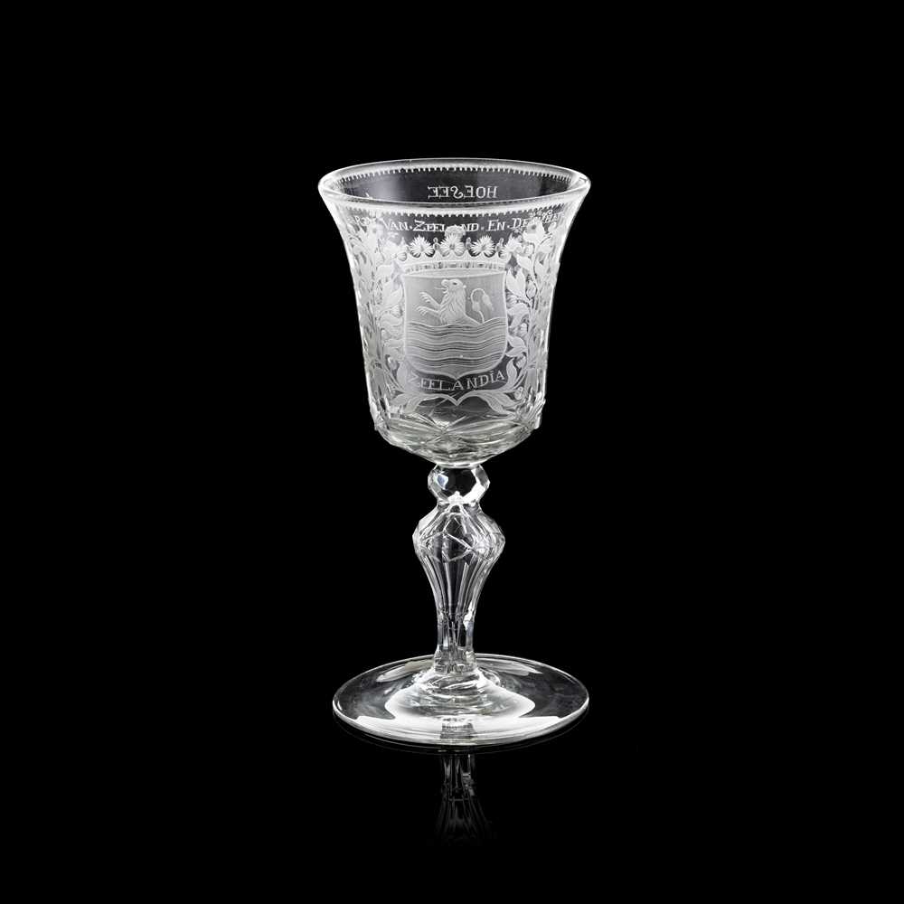 LARGE DUTCH GLASS GOBLET ENGRAVED