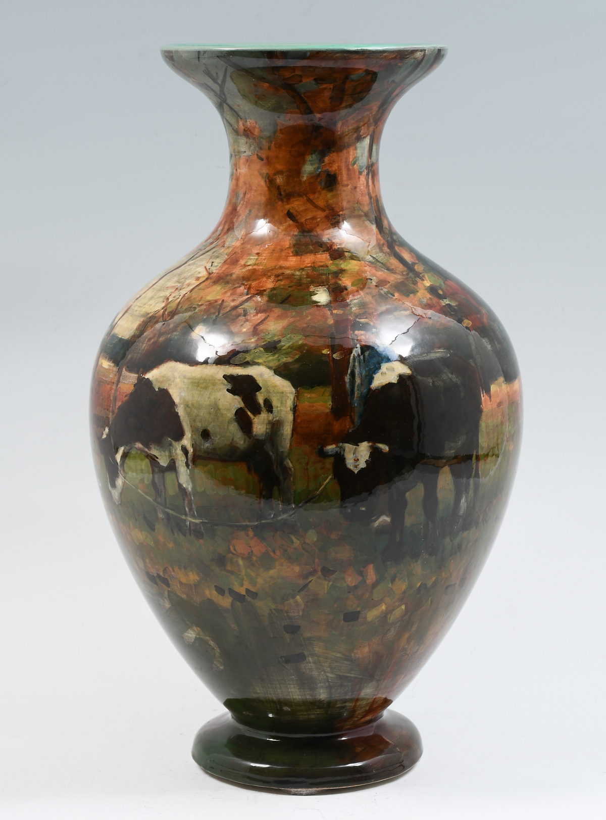 LARGE DUTCH GOUDA PAYSAGE VASE: