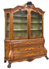 LARGE DUTCH MARQUETRY VITRINE