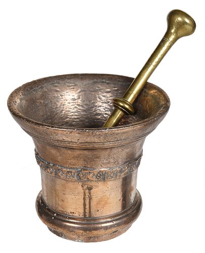 LARGE EARLY BRASS MORTAR AND