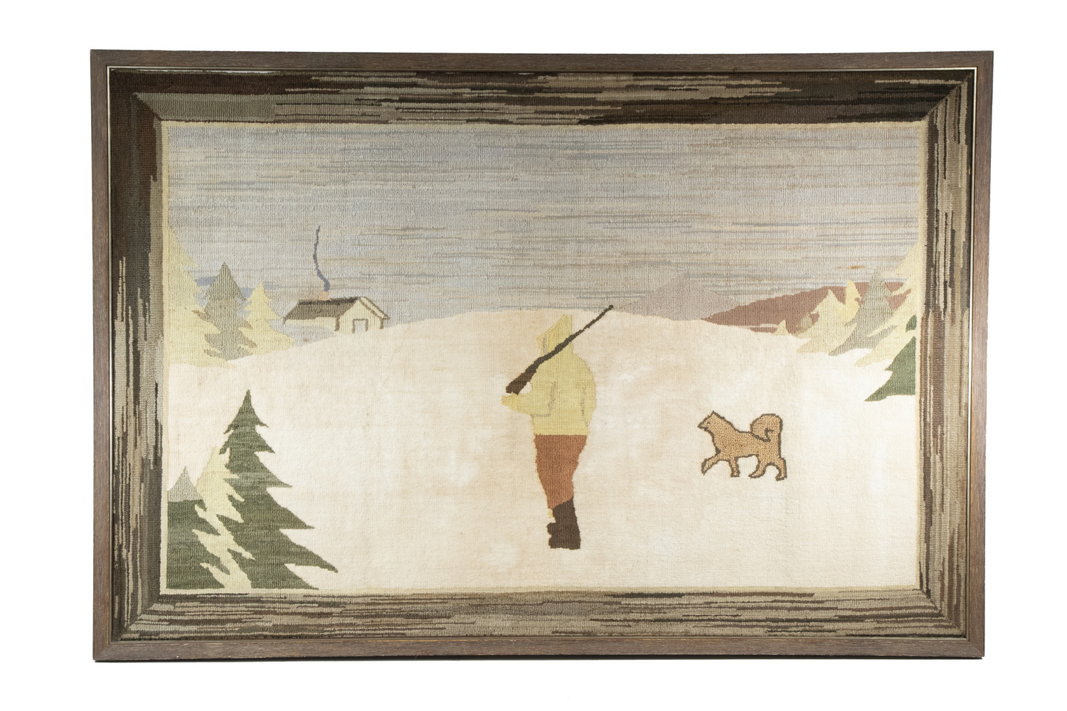 LARGE EARLY GRENFELL RUG, MOUNTED