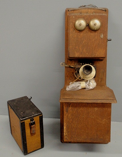 Large early oak wall telephone