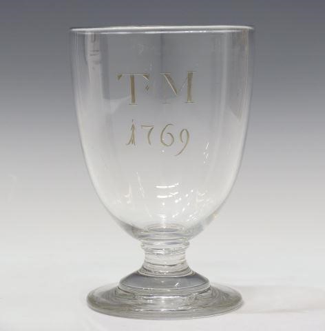 LARGE ENGLISH GLASS GOBLET ENGRAVED