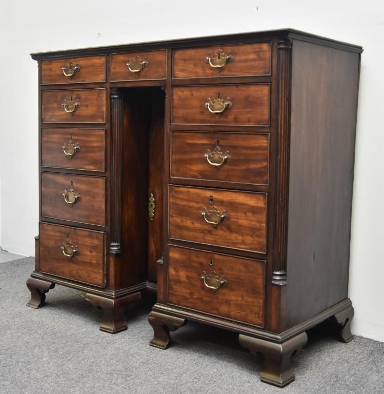 Large English kneehole desk, late