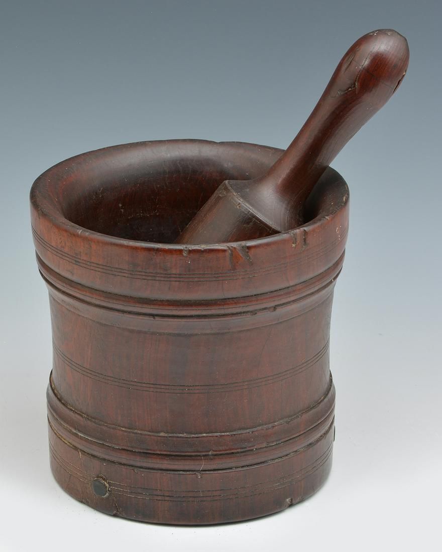 LARGE ENGLISH WOODEN MORTAR AND