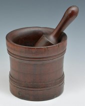 LARGE ENGLISH WOODEN MORTAR AN