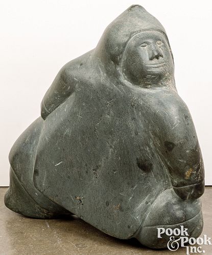 LARGE ESKIMO CARVED STONE FIGURE OF