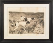 Large etching of two hunting d