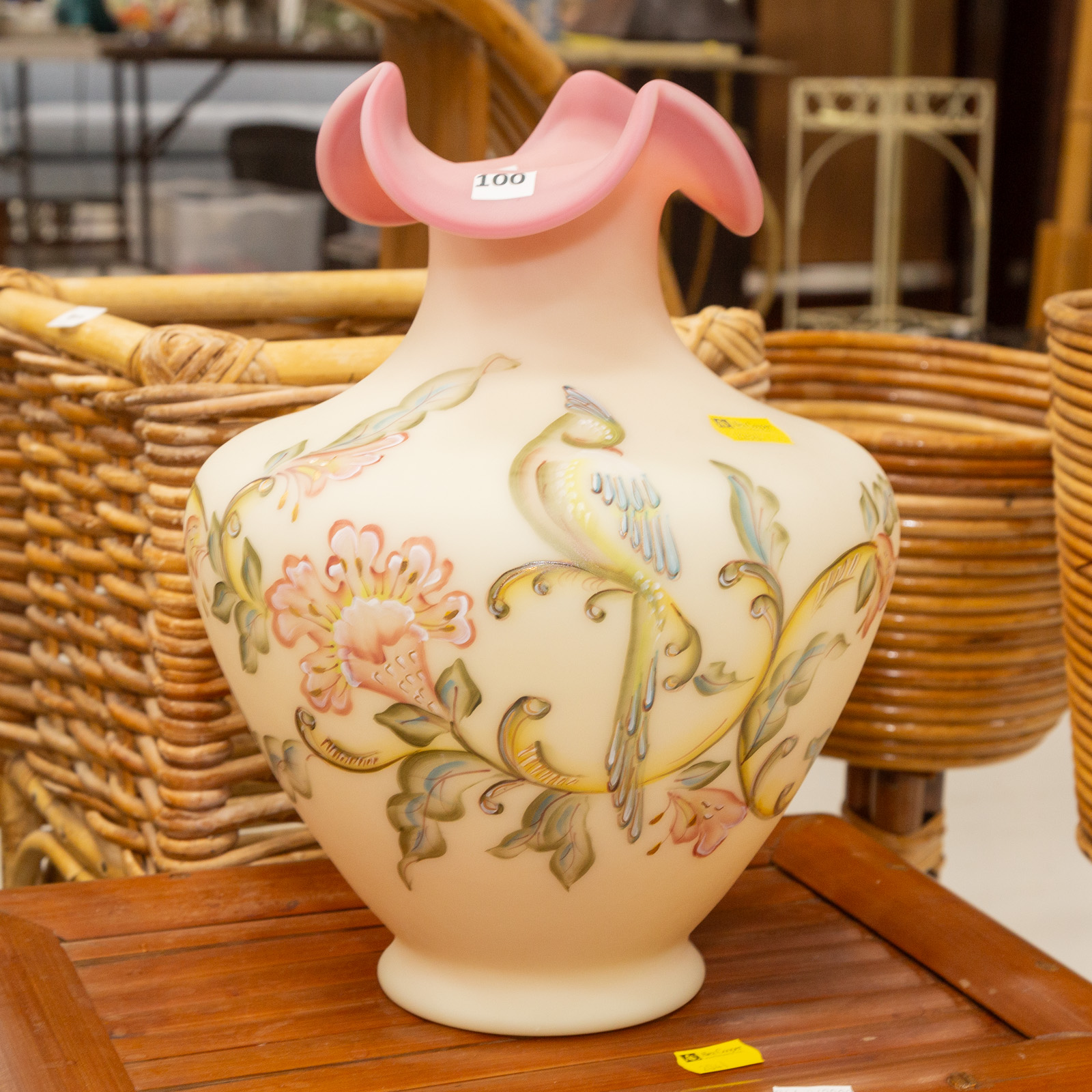 LARGE FENTON ART GLASS "BURMESE"