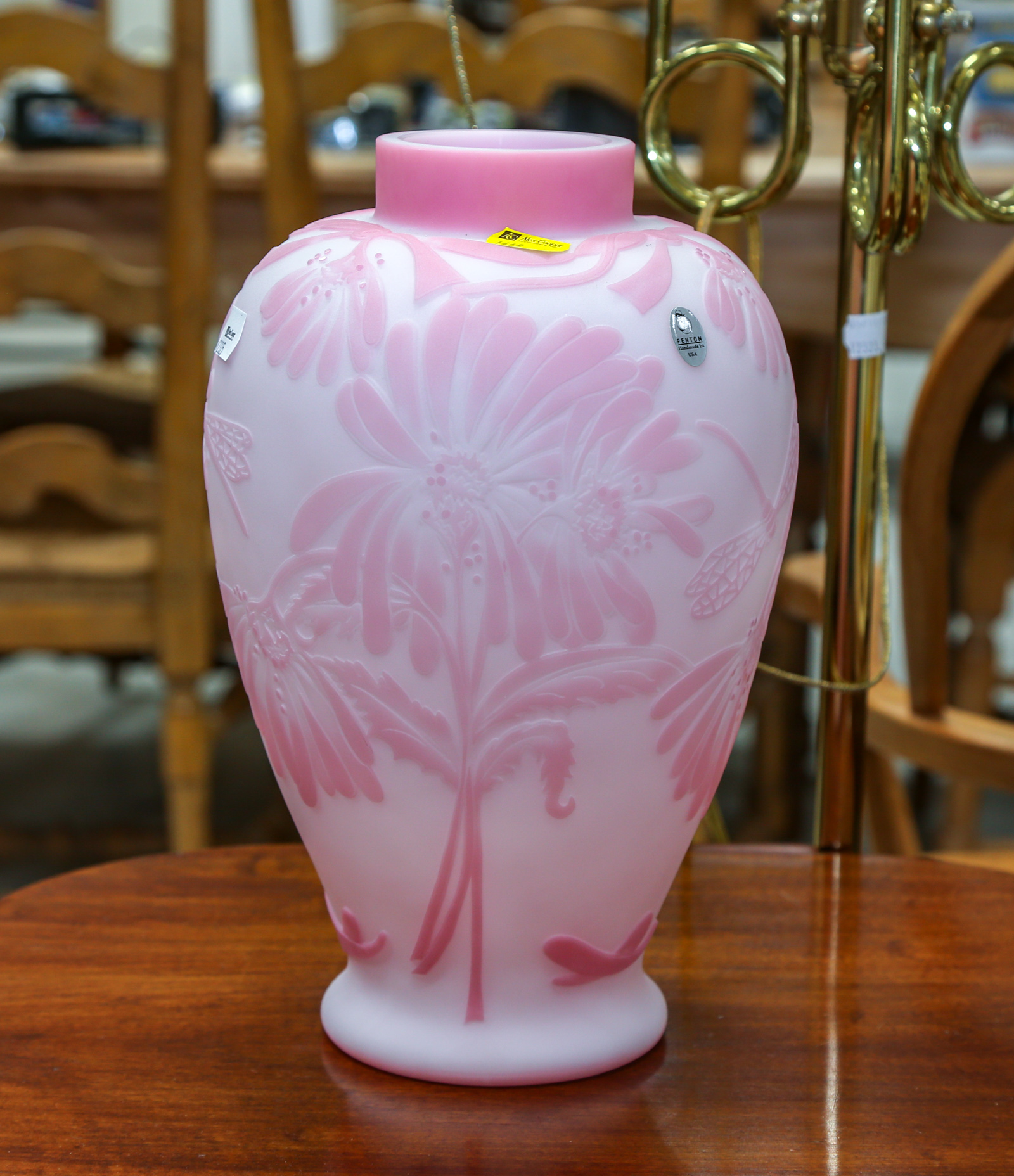 LARGE FENTON CAMEO GLASS VASE